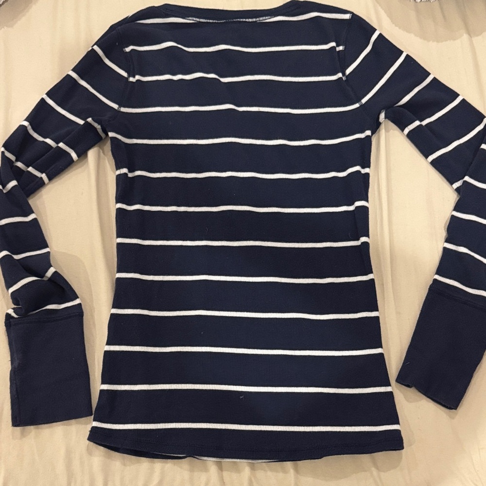 Hollister Dark Blue and White Striped Button-Up Top - Picture 2 of 3